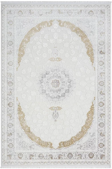 Elegance Eg008a Beyaz Halı Gold Sedef Detaylı Göbekli Modern Viskon Doğal Iplik Bambu Halı Tozu Az 156 X 230 GRI-GOLD