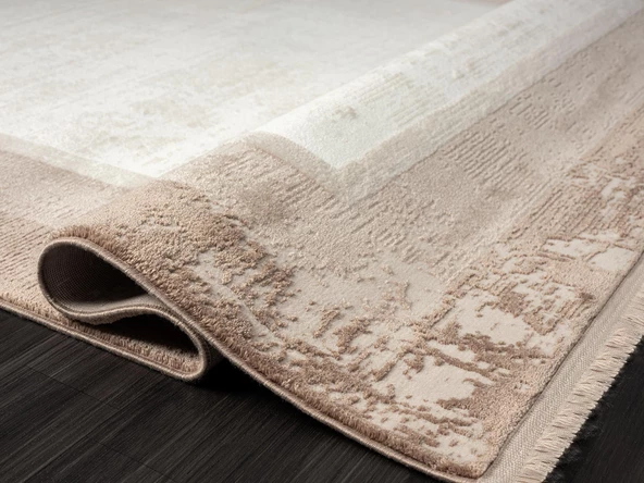 Dark Dk002a Bej Halı Kahverengi Kenar Çerçeveli Akrilik Tozuaz Modern Salon Halısı Yatak Odası 156 X 230 A.KAHVE-K.KAHVE - Resim 3