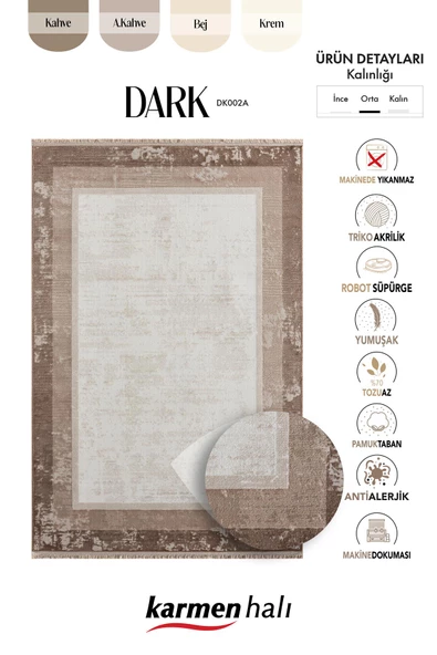 Dark Dk002a Bej Halı Kahverengi Kenar Çerçeveli Akrilik Tozuaz Modern Salon Halısı Yatak Odası 156 X 230 A.KAHVE-K.KAHVE - Resim 5