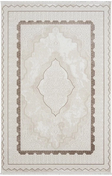 Dark Dk016a Bej Halı Kahverengi Kenar Çerçeveli Göbekli Akrilik Tozuaz Modern Salon Halısı Koridor 195 X 290 A.BEJ-KAHVE