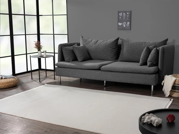 Concept 4710 Krem Halı Yumuşak Akrilik Iplik Tozuaz Modern Salon Halısı Yatak Odası Halısı Koridor 97 X 200 BEYAZ - 3