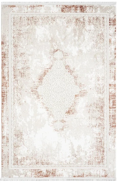 Dark Dk013k Beyaz Halı Kremit Eskitme Detaylı Göbekli Akrilik Tozuaz Modern Salon Halısı Yatak Odası 78 X 300 BEJ-KIREMIT