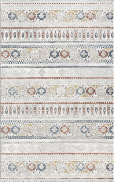Lotus 8565 Gri Halı Renkli Kilim Desenli Modern Ince Akrilik Tozuaz Salon Halısı Yatak Odası Koridor 100 X 300 RENKLI