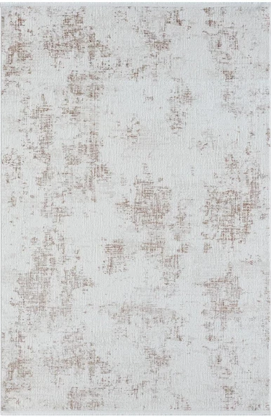 Lotus Plus 08584a Beyaz Halı Kahverengi Detaylı Ince Akrilik Tozuaz Salon Halısı Yatak Odası Koridor 156 X 230 BEYAZ