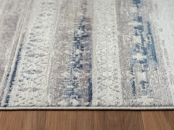 Lotus 8566 Gri Halı Lacivert Detaylı Modern Ince Akrilik Tozuaz Salon Halısı Yatak Odası Koridor 100 X 200 GRI-MAVI - Resim 5