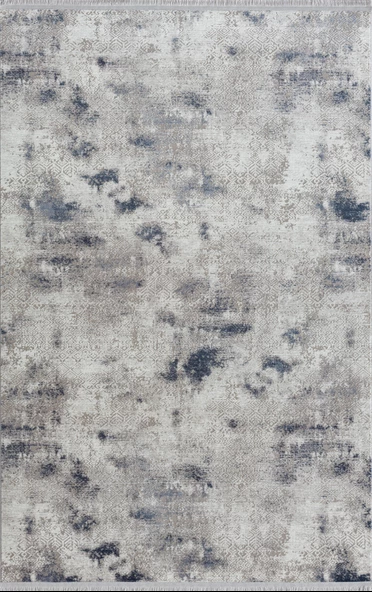 Lotus 8561 Açık Gri Halı Lacivert Detaylı Modern Ince Akrilik Tozuaz Salon Halısı Yatak Odası Halısı 150 X 230 GRI-MAVI