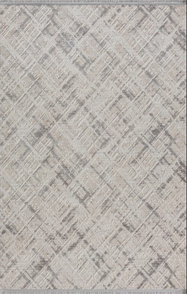 Kaftan Kf004g Gri Halı Kabartma Desenli Akrilik Halı Tozuaz Salon Halısı Yatak Odası Halısı Koridor 116 X 180 KREM-A.GRI