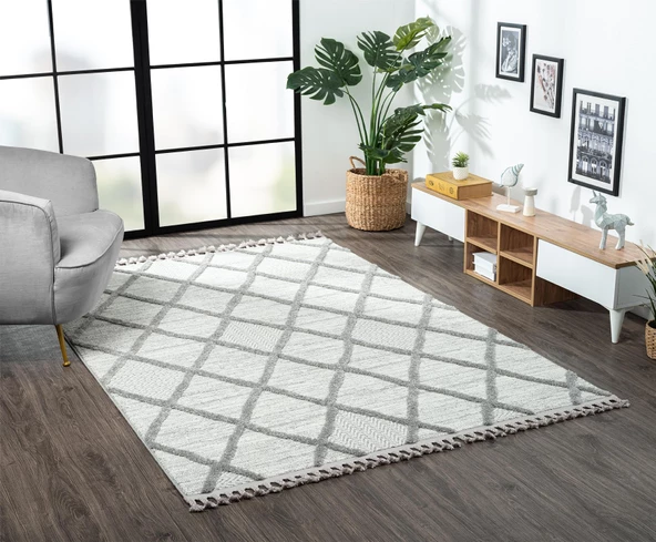 Loop Lp002a Gri Halı Dekoratif Sisal Bukle Tozsuz Antialerjik Salon Halısı Yatak Odası Iskandinav 160 X 230 GRI - Resim 3