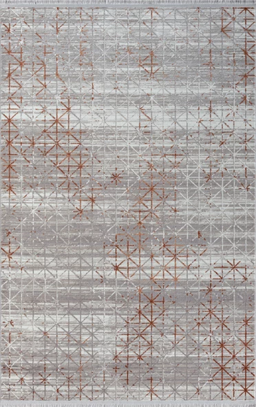 Lotus 8564 Gri Halı Kiremit Geometrik Detaylı Modern Ince Akrilik Tozuaz Salon Halısı Yatak Odası 150 X 230 GRI-KIREMIT