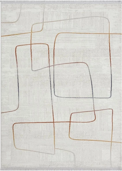 Lotus 8572 Gri Halı Renkli Geometrik Desenli Modern İnce Akrilik Tozuaz Salon Yatak Odası Halısı 120 X 180 GRI