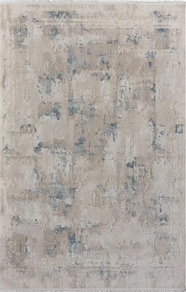 Merit Mr003m Krem Halı Lacivert Detaylı Ince Yumuşak Akrilik Tozuaz Modern Salon Halısı Koridor 114 X 180 KREM