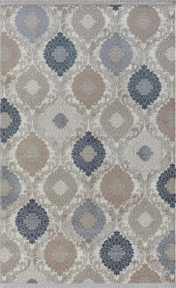 Soft 714 Gri Halı Lacivert Kahve Çiçek Desenli Modern Akrilik Tozuaz Salon Halısı Yatak Odası Halısı 200 X 290 GRI