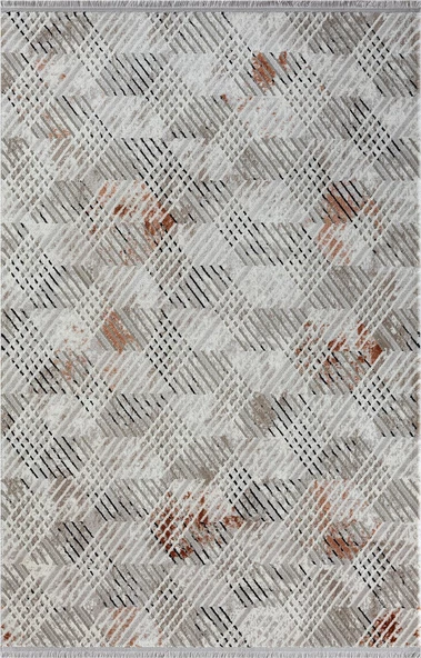 Soft 1904 Gri Halı Siyah Kiremit Detaylı Geometrik Desenli Modern Akrilik Tozuaz Salon Halısı 150 X 233 GRI