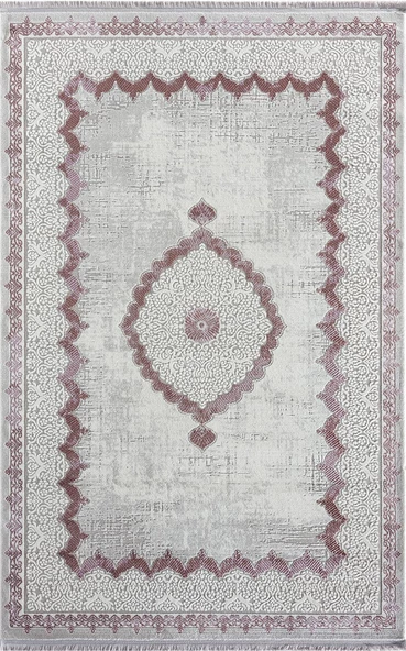 Soft 756 Gri Halı Lila Detaylı Kenar Çerçeveli Göbekli Modern Klasik Akrilik Tozuaz Salon Halısı 120 X 180 GRI-MOR