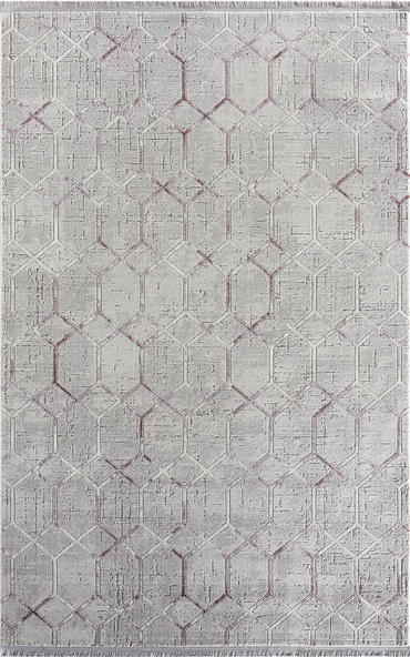 Soft 760 Gri Halı Lila Detaylı Geometrik Desen Modern Akrilik Tozuaz Salon Halısı Yatak Odası Halısı 80 X 150 GRI