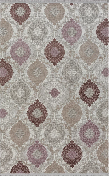 Soft 753 Gri Halı Lila Kahve Çiçek Desenli Modern Klasik Akrilik Tozuaz Salon Halısı Yatak Odası 80 X 150 GRI-MOR