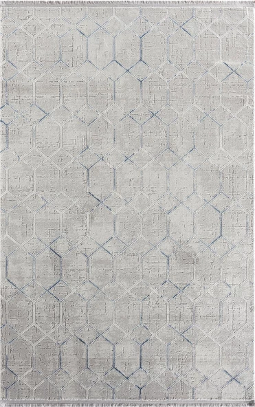 Soft 1805 Gri Halı Lacivert Detaylı Geometrik Desenli Modern Akrilik Tozuaz Salon Halısı Koridor 100 X 200 GRI