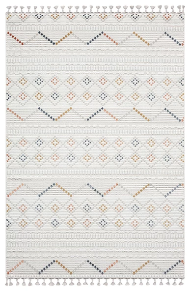 Sümer SM012A Krem Rengi Halı Renkli Kilim Desenli Dekoratif Modern Antialerjik Salon Halısı 195 X 290 RENKLI