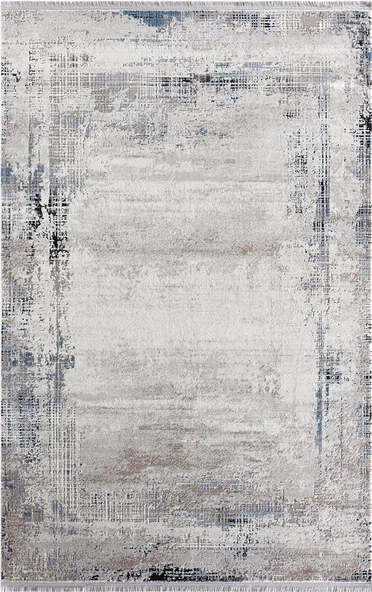 Soft 1801 Gri Halı Siyah Mavi Detaylı Modern Akrilik Tozuaz Salon Halısı Yatak Odası Halısı Koridor 100 X 200 GRI-MAVI