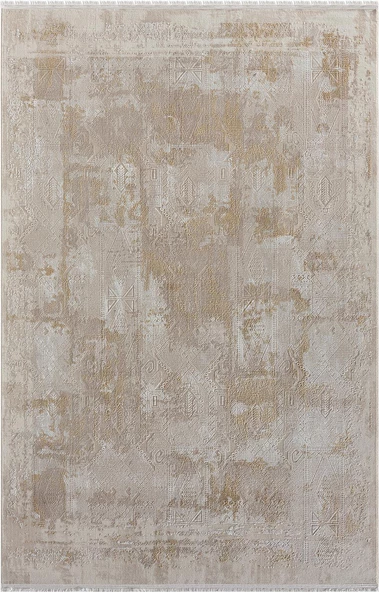 Merit Mr003s Krem Halı Gold Detaylı Ince Yumuşak Akrilik Tozuaz Modern Salon Halısı Koridor Halısı 228 X 340 KREM