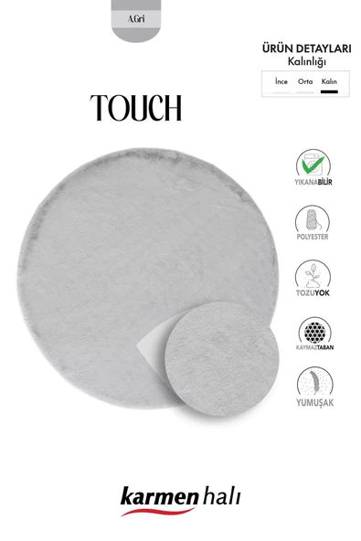 Post Touch Th001g Antrasit Halı Post Peluş Kürk Halı Yuvarlak Daire 80 X 200 GRI