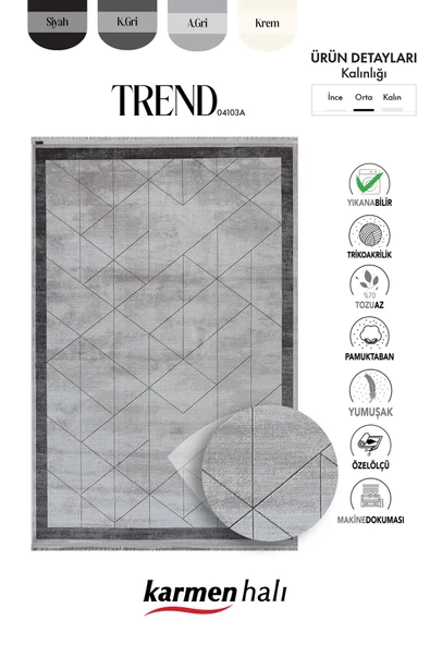 Trend 4103 Akrilik Pamuk Yumuşak Modern Mutfak Yatak Odası Salon Oturma Halısı 190 X 290 A.GRI-K.GRI - Resim 6