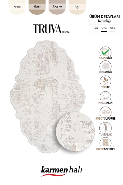 Truva 8361 Özel Kesim Krem Halı Bej Detaylı Kalın Akrilik Tozuaz Modern Salon Halısı Yatak Odası 97 X 300 BEJ-VIZON