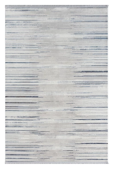 Tokyo Tk002m Gri Halı Lacivert Detaylı Modern Akrilik Kaymaz Taban Tozuaz Salon Halısı Yatak Odası 195 X 290 GRI-MAVI