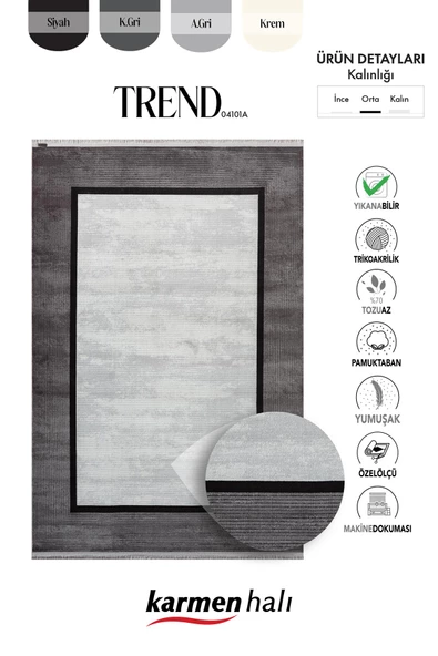 Trend 4101 Gri Akrilik Pamuk Yumuşak Modern Mutfak Yatak Odası Salon Oturma Odası Halısı 95 X 300 GRI-K.GRI - Resim 6