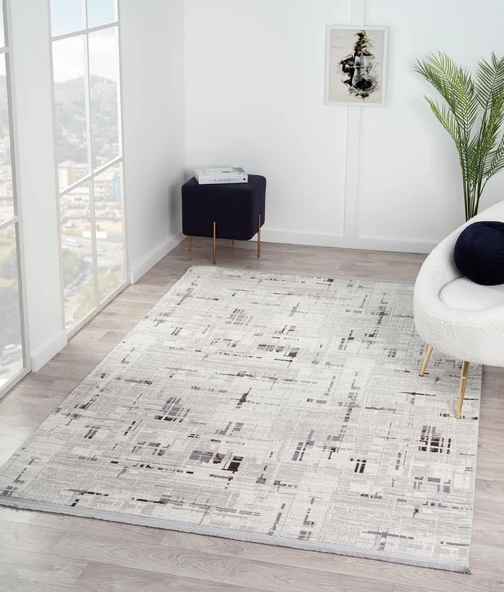 Tokyo Tk005g Gri Halı Antrasit Detaylı Modern Akrilik Halı Kaymaz Taban Tozuaz Salon Halısı Koridor 156 X 230 GRI - 3