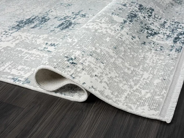 Zenith Zn008a Gri Halı Lacivert Detaylı Modern Yumuşak Kadife Ince Antialerjik Salon Koridor Halısı Özel Ölçü GRİ - Resim 4