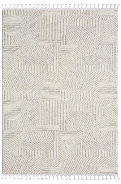 Wool Wl008a Bej Halı Sisal Bukle Dekoratif Kabartmalı Halı Tozsuz Antialerjik Salon Halısı Koridor 200 X 290 VIZON- BEYAZ