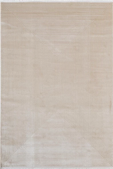 Merit MR010A Krem Halı Vizon Bej Geometrik Detaylı İnce Yumuşak Akrilik Modern Salon Halısı 114 X 180 GRİ