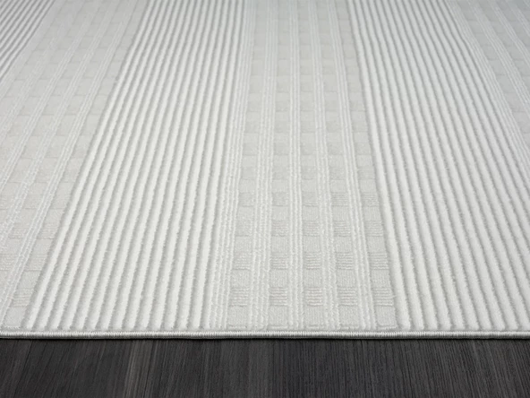 Zenith Zn007a Gri Halı Çizgi Desenli Modern Yumuşak Kadife Ince Antialerjik Salon Koridor Halısı Özel Ölçü KREM - Resim 5