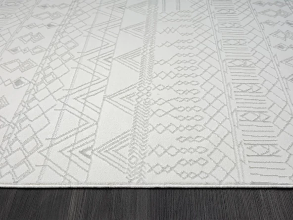 Zn010a Gri Halı Etnik Desenli Modern Parlak Yumuşak Kadife İnce Antialerjik Salon Koridor Özel Ölçü KREM - 5