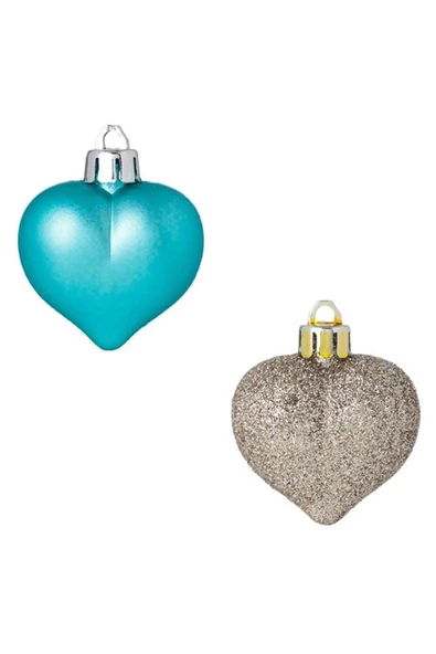 Yıllbaşı Çam Ağacı Süsü Simli Ve Mat Kalp Noel Ağacı Süsü 6 Lı  6 cm - 2