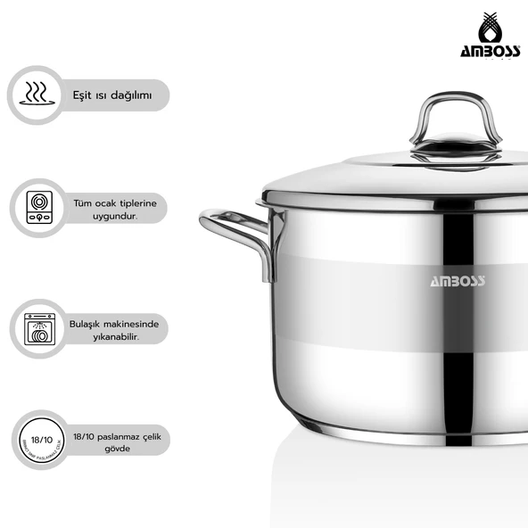 Saphire Paslanmaz Çelik 18 cm Çelik Kapaklı Derin Tencere - Resim 2