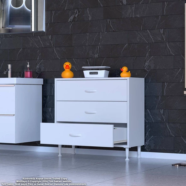 Modilayn SÖKE 3'lü Çekmece Banyo Dolabı 75x75x32,5 cm’ lik Çok Yönlü Çekmecelerle Daha Düzenli - Resim 2