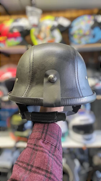 Sway Nazi Model Uv 400 Korumalı Deri Miğfer Yarım Motosiklet Kaskı S Beden - 4