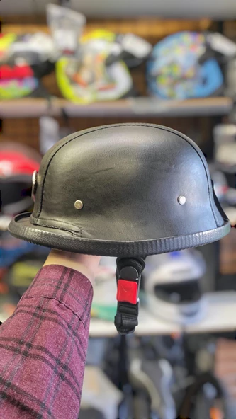 Sway Nazi Model Uv 400 Korumalı Deri Miğfer Yarım Motosiklet Kaskı S Beden - 3