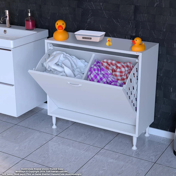 Modilayn SÖKE Banyo İçin Sihirli Kutu 80x75x32,5 cm’ lik 2 Göz Sepet Hazneli Mini Banyo Dolabı