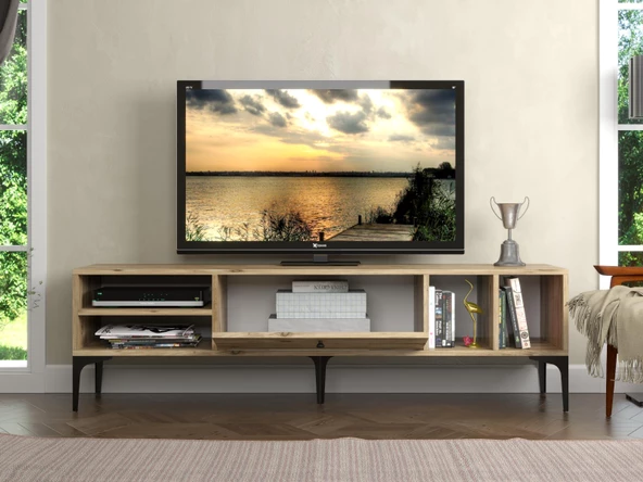 Wood'n Love Milan Tv Ünitesi Minifiks Bağlantı , Dolap Metal Ayak - Atlantik Çam / Siyah - 6