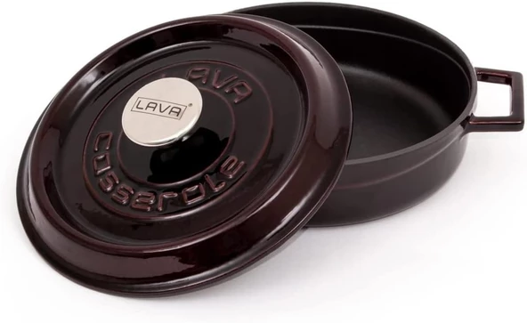 Lava Trendy Premium Serisi Demir Döküm Pilav Basık Yayvan Tencere 28 Cm Majolika Mor - Resim 2