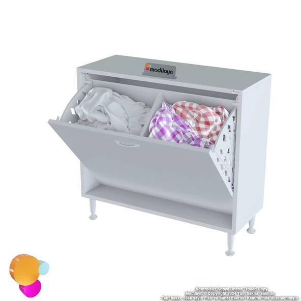 Modilayn SÖKE Banyo İçin Sihirli Kutu 80x75x32,5 cm’ lik 2 Göz Sepet Hazneli Mini Banyo Dolabı - Resim 6