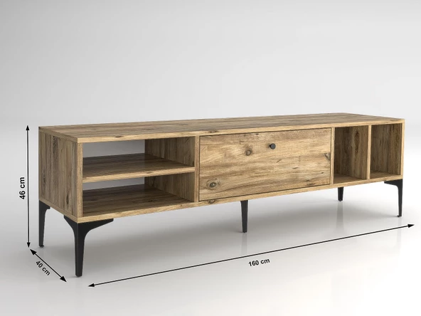 Wood'n Love Milan Tv Ünitesi Minifiks Bağlantı , Dolap Metal Ayak - Atlantik Çam / Siyah - 3