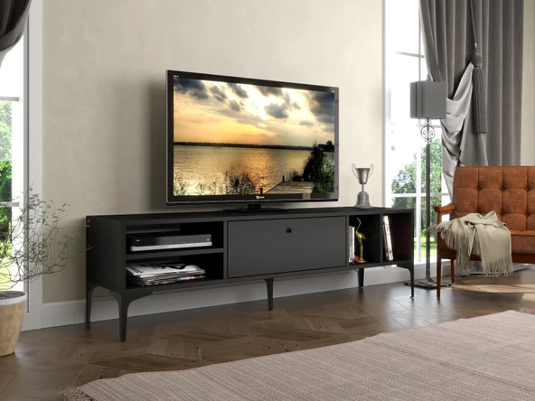 Wood'n Love Milan Tv Ünitesi Minifiks Bağlantı , Dolap Metal Ayak - Siyah / Siyah - 4
