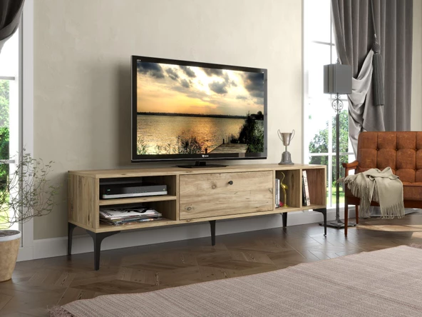 Wood'n Love Milan Tv Ünitesi Minifiks Bağlantı , Dolap Metal Ayak - Atlantik Çam / Siyah - 4