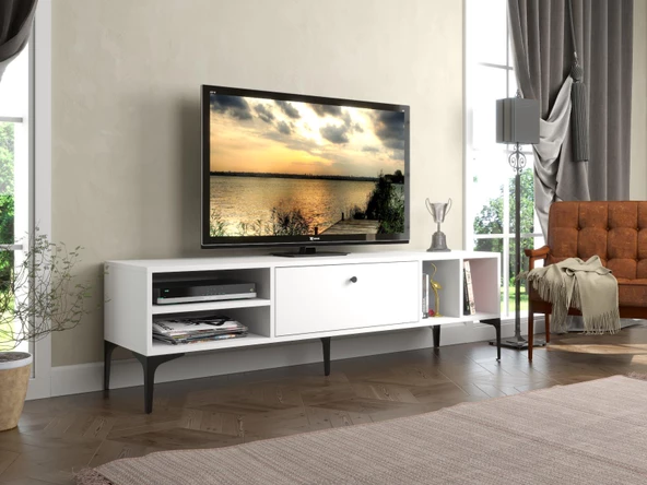 Wood'n Love Milan Tv Ünitesi Minifiks Bağlantı , Dolap Metal Ayak - Beyaz / Siyah - 4