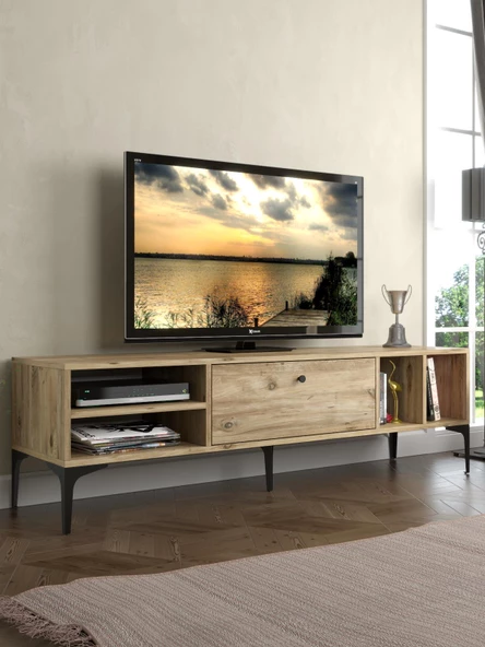 Wood'n Love Milan Tv Ünitesi Minifiks Bağlantı , Dolap Metal Ayak - Atlantik Çam / Siyah