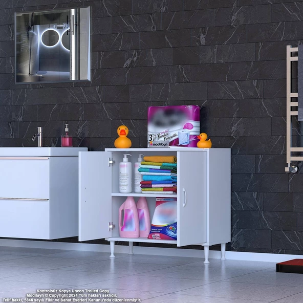 Modilayn SÖKE Küçük Alanlar İçin Akıllı Çözümler 80x75x32,5 cm’ lik 2 Kapaklı 2 Göz Raf Dolap - Resim 2